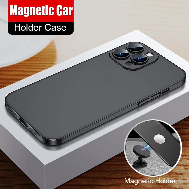 Magnetic Ultra-Thin Car Mount For Apple iPhone 16/15/14/13/12 Pro Max Plus Mini Case | Shockproof Matte Lightweight Protective Cover