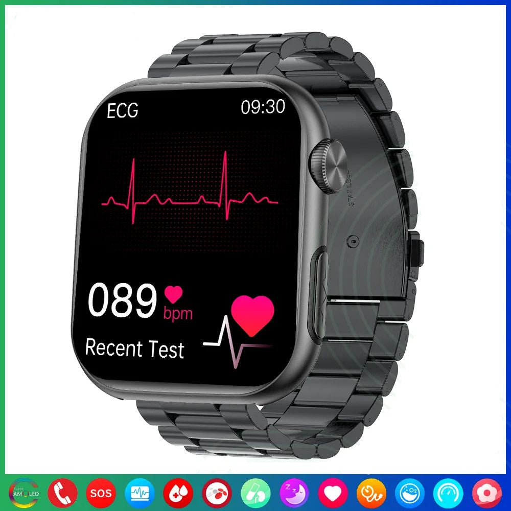 Premium Blood Glucose Smartwatch for Men and Women: AI Voice Assistant, Bluetooth Calling, Infrared SpO2 Sensor, Health Monitoring, ECG, PPG, Sleep, Heart Rate Monitor, Waterproof Fitness Tracker, Full Touch, Long Battery: iOS & Android Devices – Unisex