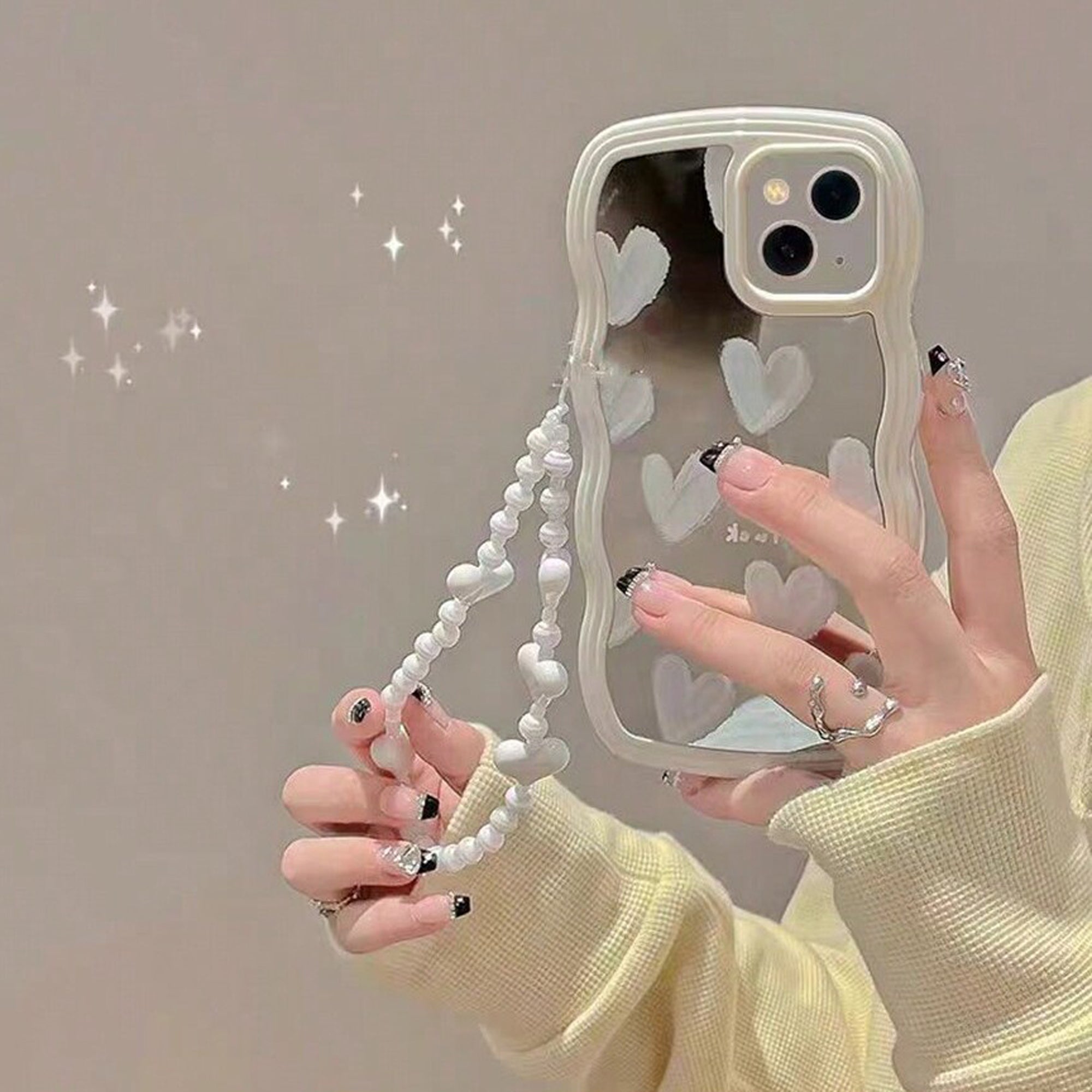 Beautiful White Heart Design Makeup Mirror iPhone Case | MagSafe-Compatible Protective Case with 360-Degree Protection and Camera Lens Cover for Apple iPhone 16/16e, 15, 14, 13, 12 Pro Max, Pro, Plus & Mini Cover | Armor Case and Bumper Cover