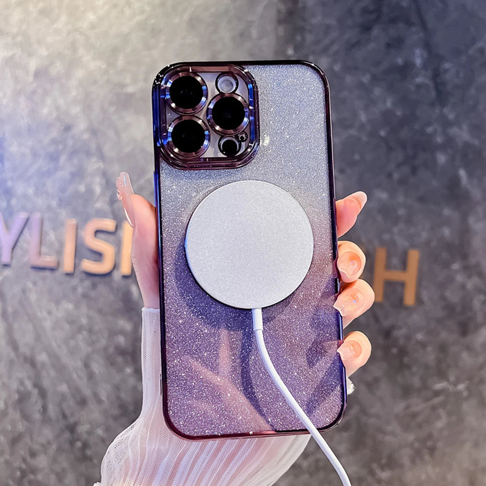 <tc>Luxury Crossbody Lanyard Gradient Glitter Magnetic Case iPhone Case | MagSafe Case with Camera Lens Protection Cover for Apple iPhone 17/17 Air/16/16e/15/14/13 Pro Max Plus | Armor Soft TPU Plating Phone Case | Premium Protection</tc>