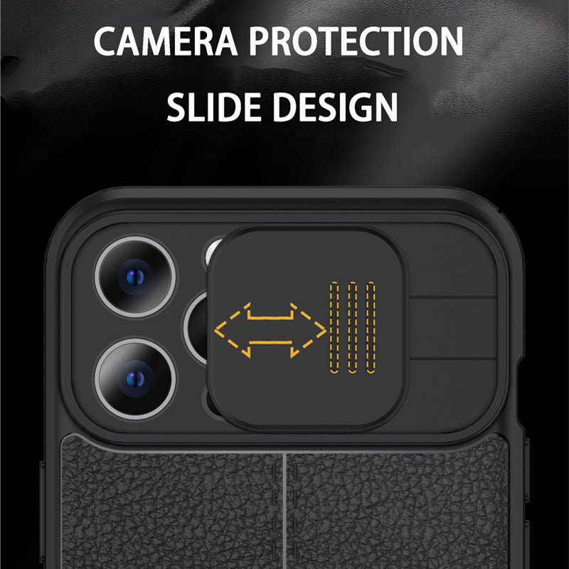 Premium Camera Slider Lens with Luxurious Leather Texture iPhone Case | MagSafe Case with Full Protection and Camera Lens Cover for Apple iPhone 16/15/14/13/12 Pro Max Plus Mini | Heavy Duty Phone Case | Premium Protective Case