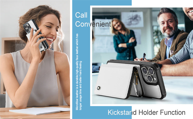 Luxury Leather Wallet Crossbody iPhone Case – Premium MagSafe phone chain & wallet case with card slot, stand function & strap, 360° shockproof protection, slim leather cover, keeps everything organized – perfect for outdoors & workdays