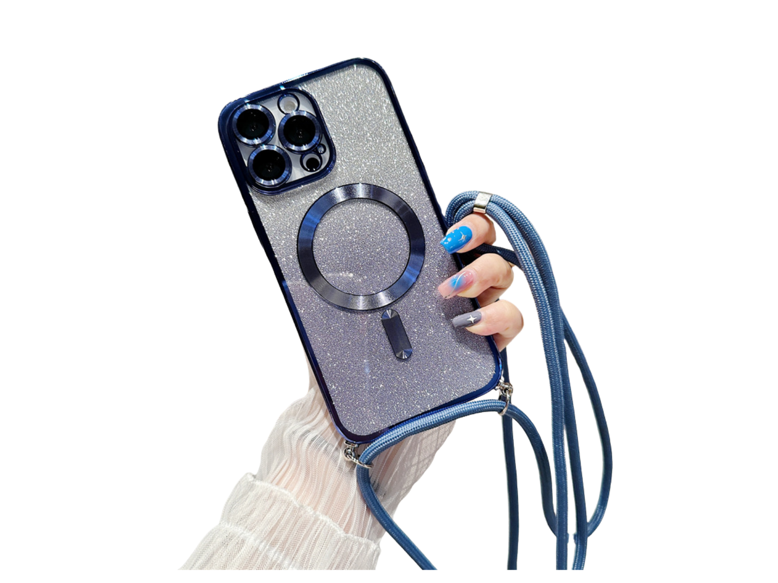<tc>Luxury Crossbody Lanyard Gradient Glitter Magnetic Case iPhone Case | MagSafe Case with Camera Lens Protection Cover for Apple iPhone 17/17 Air/16/16e/15/14/13 Pro Max Plus | Armor Soft TPU Plating Phone Case | Premium Protection</tc>