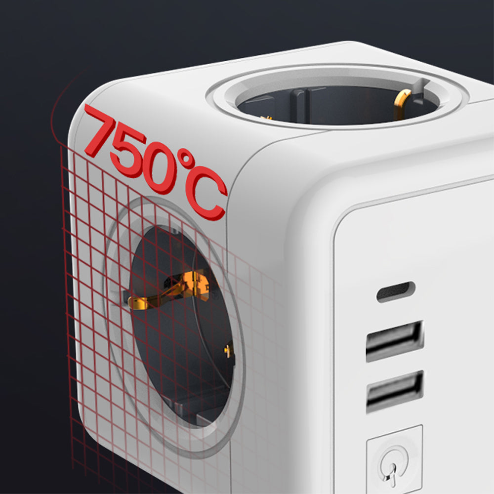 Premium Power Strip 4 AC Outlets, 3 USB Ports, 1 Type-C Multiple Socket with 2m/3m Braided Cable and Switch for Smartphones, Apple iPhone, Samsung, iOS & Android Home