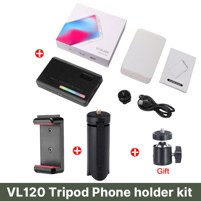 Luxus VL120 RGB LED Videolicht für Kamera, Apple iPhone 15/14/13/12/11 Pro Max Plus Mini, Samsung, Android, Vollfarbig,