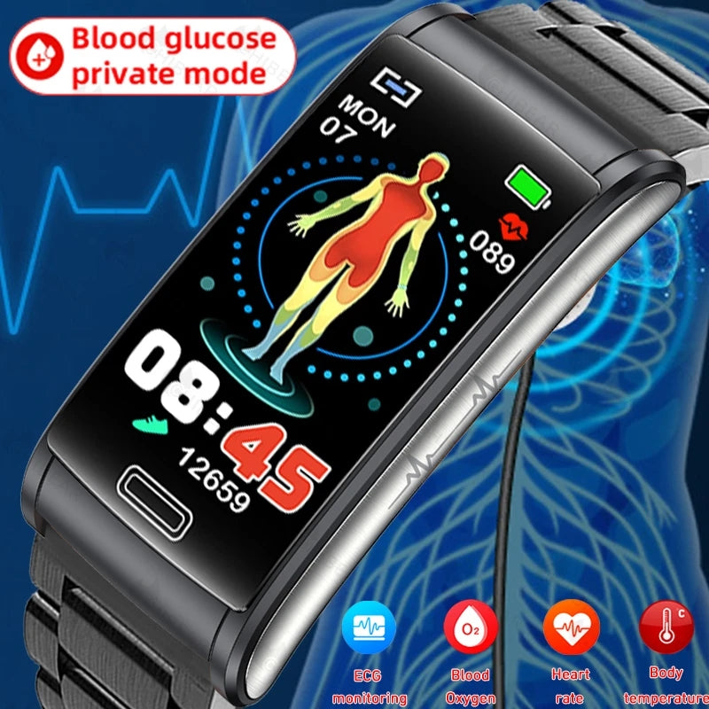 Premium High-Quality Non-Invasive Blood Glucose ECG + PPG Health Smart Band – IP68 Waterproof Sports Smartwatch, Blood Sugar Monitoring for Men & Women | Heart Rate, Sleep Tracking, Step Counter, Call, App Notifications | iOS & Android – Unisex