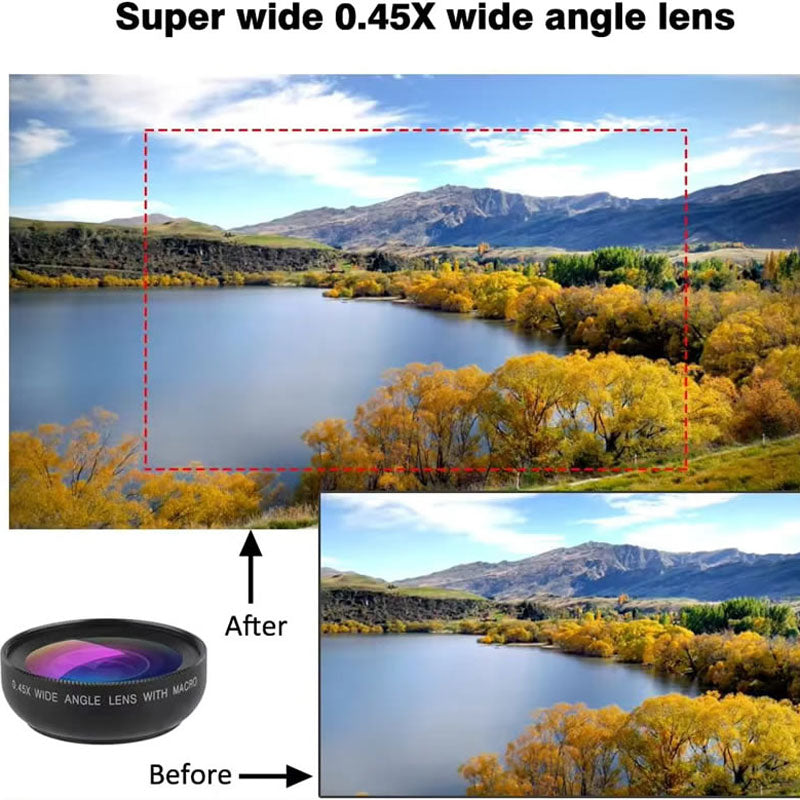 Hochwertiges 2-in-1 Universal-Clip 37mm Handyobjektiv: 0,45x 49UV Super-Weitwinkel + Makro HD, für Smartphones |