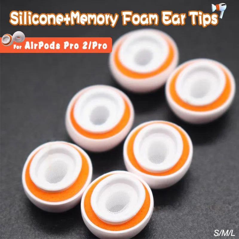 Premium Memory Foam Ear Tips & Silicone Ear Pads for Apple AirPods Pro, 4/3/2/1 and Pro Series 2024/2022/2021/2019/2016: Replacement in XS, S, M, L Sizes - Comfortable Premium Ear Tips