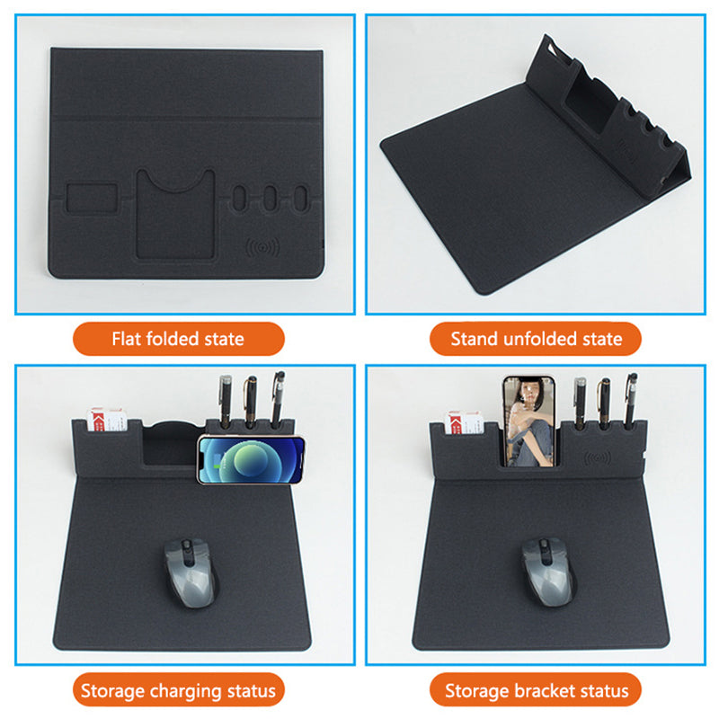 Premium Mouse Pad with High-Quality Qi Wireless Charging Pad for Smartphones, Apple iPhone, Samsung, iOS & Android Xiaomi, Huawei, USB-C, Phone Holder, 2-in-1 PU Leather Mat