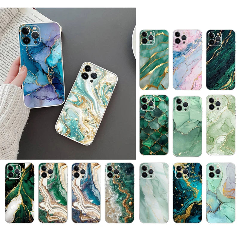 Luxury Gold Frame Marble iPhone Case Shockproof Cover | MagSafe Phone Case for Apple iPhone 16/15/14/13/12 Pro Max Plus Mini | Camera Protector, Cover & Armor Protective Case