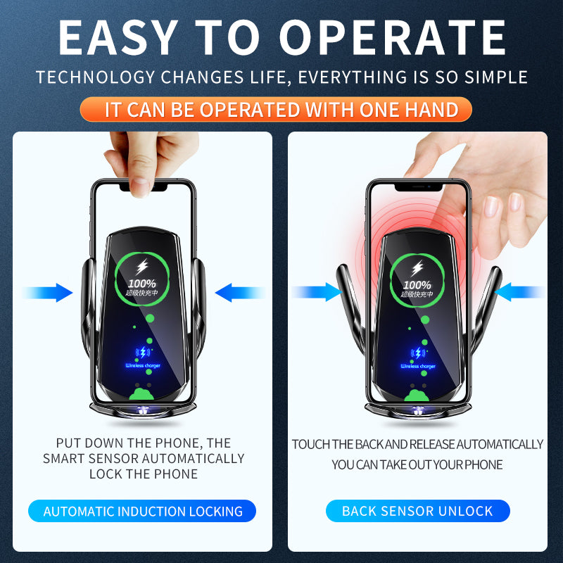 Car Wireless Phone 30 W Fast Charger | Premium USB Type-C with Magnetic Infrared Sensor, LED Indicator & Car Mount - Compatible with Smartphones, Apple iPhone, Samsung, iOS & Android