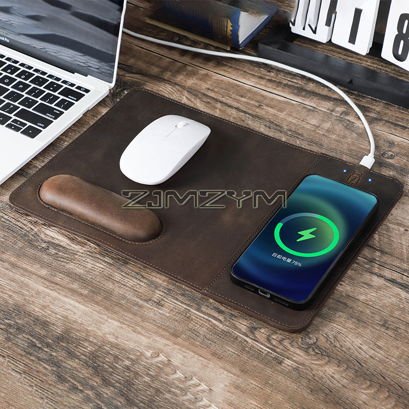 Premium Mouse Pad with High-Quality Qi Wireless Charging Pad for Smartphones, Apple iPhone, Samsung, iOS & Android Xiaomi, Huawei, USB-C, Phone Holder, 2-in-1 PU Leather Mat