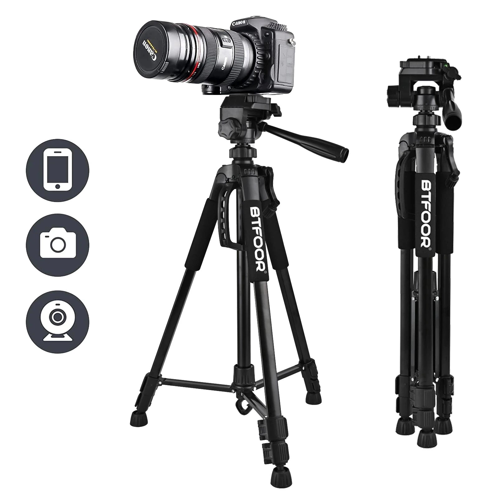 Professionelles Aluminium-Reisestativ, 140 cm für Videografie & Fotografie: Schnellplattenmontage, geeignet für Smartphones,