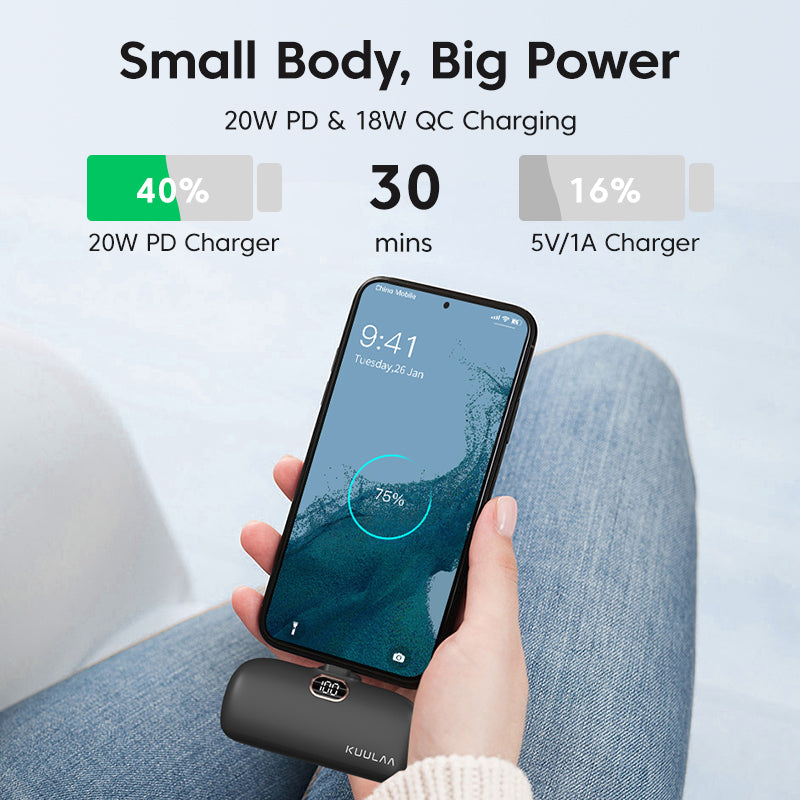 Kuulaa Mini Prämie Power Bank 5000mAh – Power Bank QC PD Schnellaufladen für iPhone 15, 14, 13. Externe Batterie,