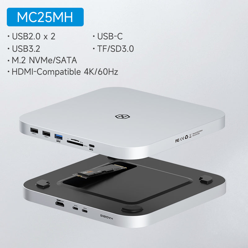 Hagibis USB-C Hub mit Festplattengehäuse, Hochwertiges Typ-C Docking Station, 2,5" SATA, NVMe M.2 SSD Case, 4K DP, USB