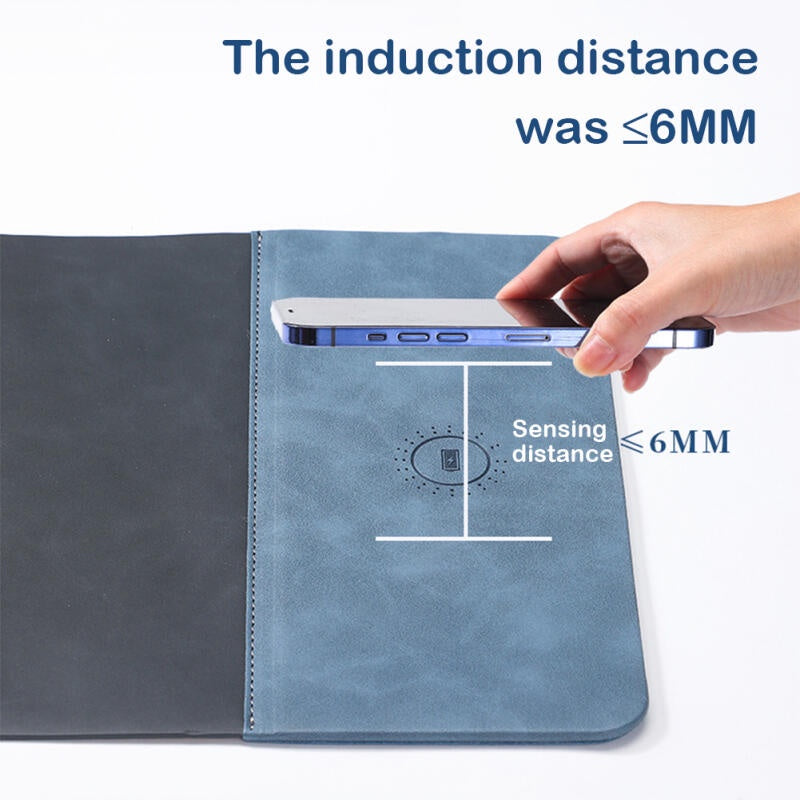 Premium Mouse Pad with High-Quality Qi Wireless Charging Pad for Smartphones, Apple iPhone, Samsung, iOS & Android Xiaomi, Huawei, USB-C, Phone Holder, 2-in-1 PU Leather Mat