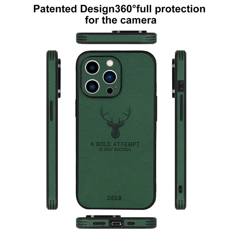Premium Deer Leather Texture Ultra-Thin iPhone Case | MagSafe Case with All-Around Protection and Camera Lens Protection for Apple iPhone 16/15/14/13/12 Pro Max, Plus, Mini | Armor Phone Case