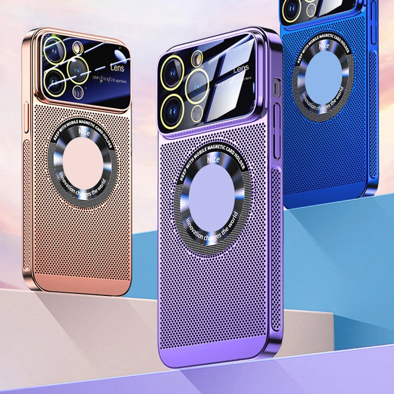 Luxury Heat-Dissipating Magnetic iPhone Case | MagSafe Case with Galvanized Metal Frame and Magnifying Glass Lens Camera Cover for Apple iPhone 16/15/14/13/12 Pro Max Plus Mini | Armor Case, High-Quality Phone Cover