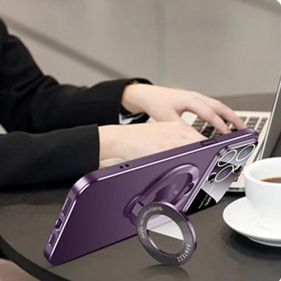 Luxury Ultra-Thin Matte iPhone Case with Ring Holder, Stand, and Camera Lens Cover | MagSafe Compatible with Wireless Fast Charging for Apple iPhone 16/15/14/13/12 Pro Max Plus Mini | Hard PC Armor Case, Shockproof