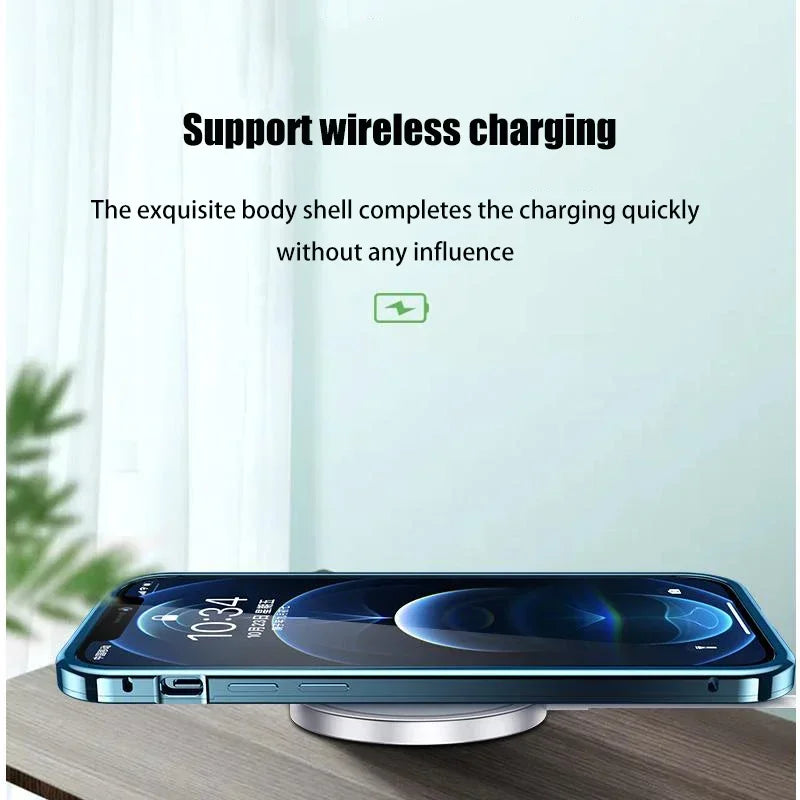 Luxury Ultra-Thin iPhone Case: Metal Alloy and Glass, Privacy Protection, Double-Sided 360° Full Protection | MagSafe-Compatible Magnetic Adsorption | Shockproof with Camera Protection | Apple iPhone 16/16e, 15, 14, 13, 12 Pro Max, Pro, Plus & Mini Cover