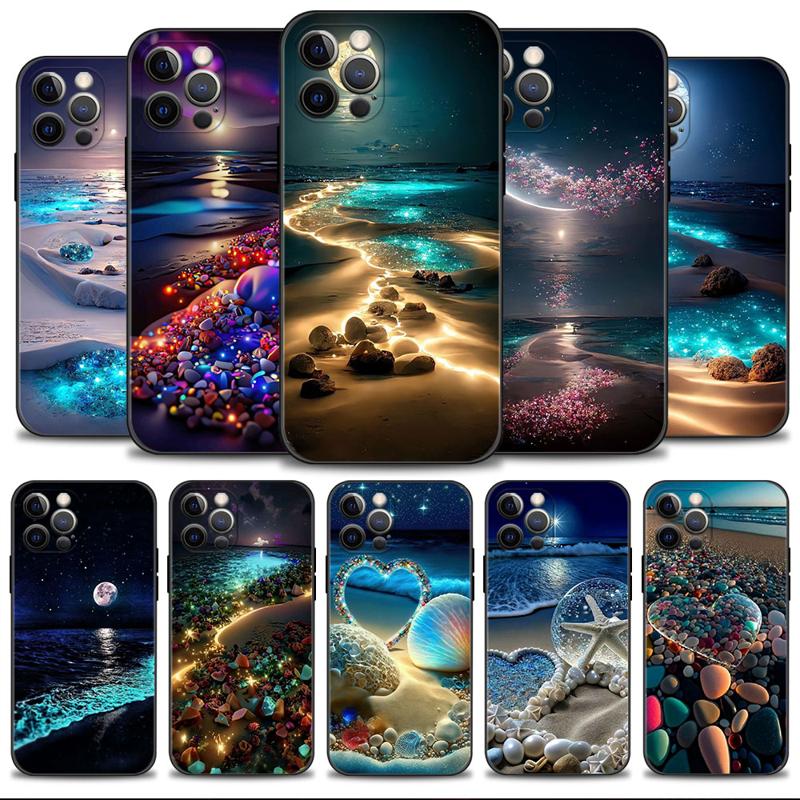 Luxus-Design: Romantische Strandlandschaft bei Nacht iPhone-Hülle