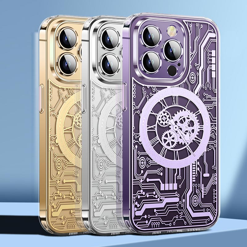 Premium Abdeckung, Kohlefaser Transparente Magnet-Hülle iPhone 12/13/14/15 Pro Max - Mechanische Textur, Telefonabdeckung,