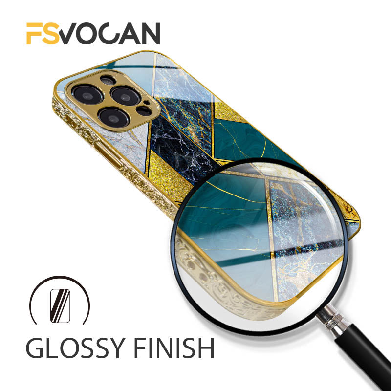 Premium Goldenes Kunst Marmor Design Stoßfeste Gold Hülle | MagSafe, Abdeckung iPhone 15/14/13/12/11 Pro Max | Grünes Blau