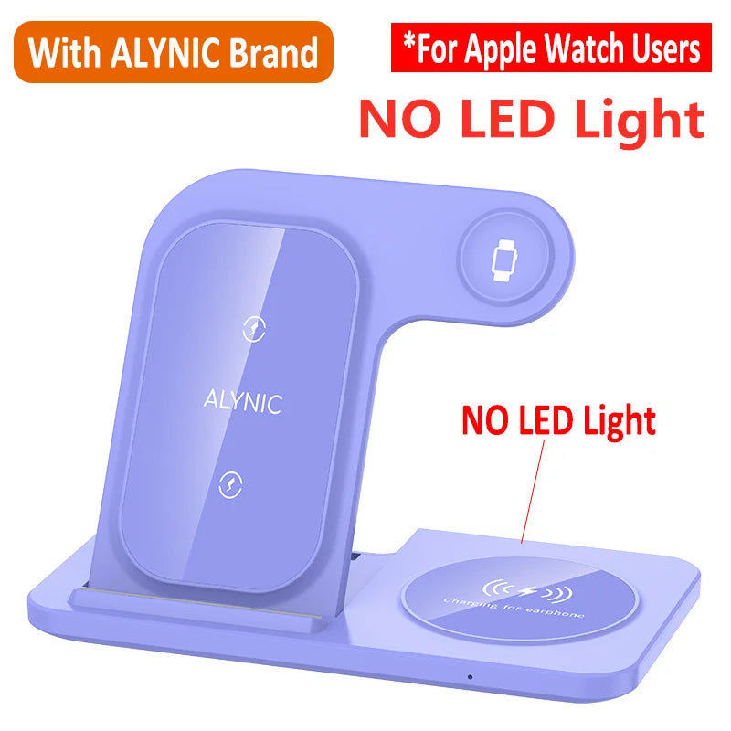3 in 1 Wireless Fast Charging Station 30W Foldable Charger LED Stand: Charging Device MagSafe Docking Station for Smartphones, Apple iPhone, Samsung, iOS & Android Watch, AirPods