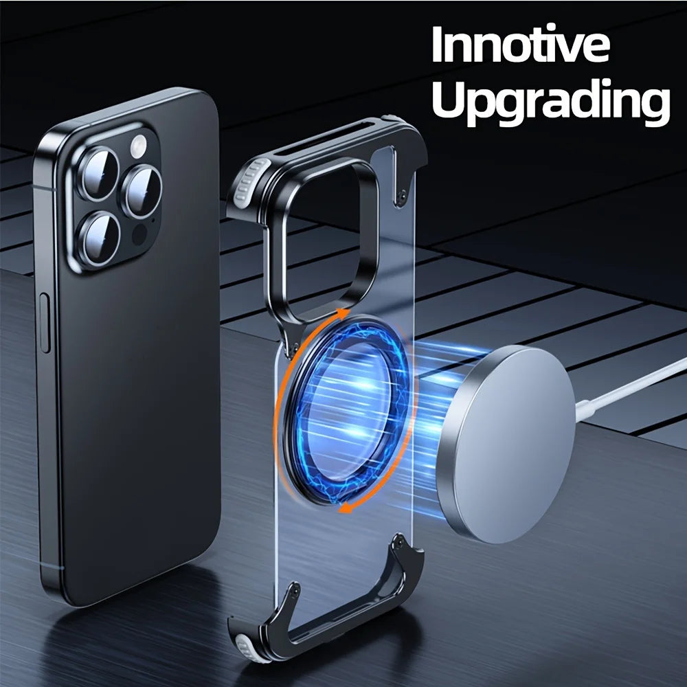 Premium Ultra-Thin Magnetic Frameless Matte Metal Aluminum Stand iPhone Case | MagSafe Case with 360-Degree Protection & Camera Lens Cover for Apple iPhone 16/15/14/13/12 Pro Max, Pro, Plus, e & Mini Cover | Shockproof Armor Case & Bumper Protective Cover