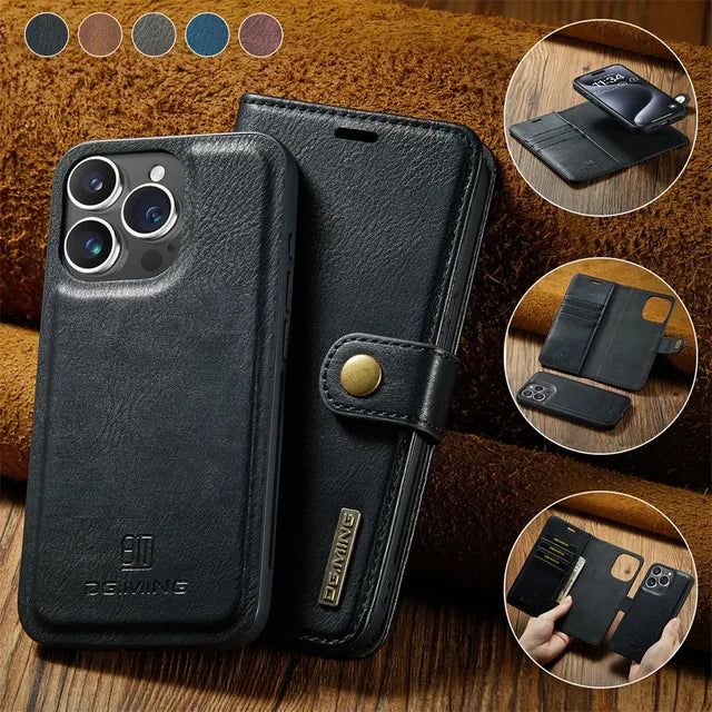 High-Quality Detachable Magnetic Leather iPhone Case | MagSafe Case with Wallet & Card Holder for Apple iPhone 16/15/14/13/12 Pro Max, Plus, Mini - 360-Degree Protection Cover with Camera Lens Protection | Armor Case & Wallet Protective Cover