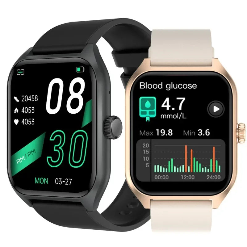 Premium Smartwatch Unisex – Fitness Watch with AI, Voice Calls, ECG, Blood Glucose Monitoring, Health Tracking, IP68 Waterproof, Step Counter, Heart Rate & Sleep Monitor, Notifications & Voice Assistant – For Women & Men