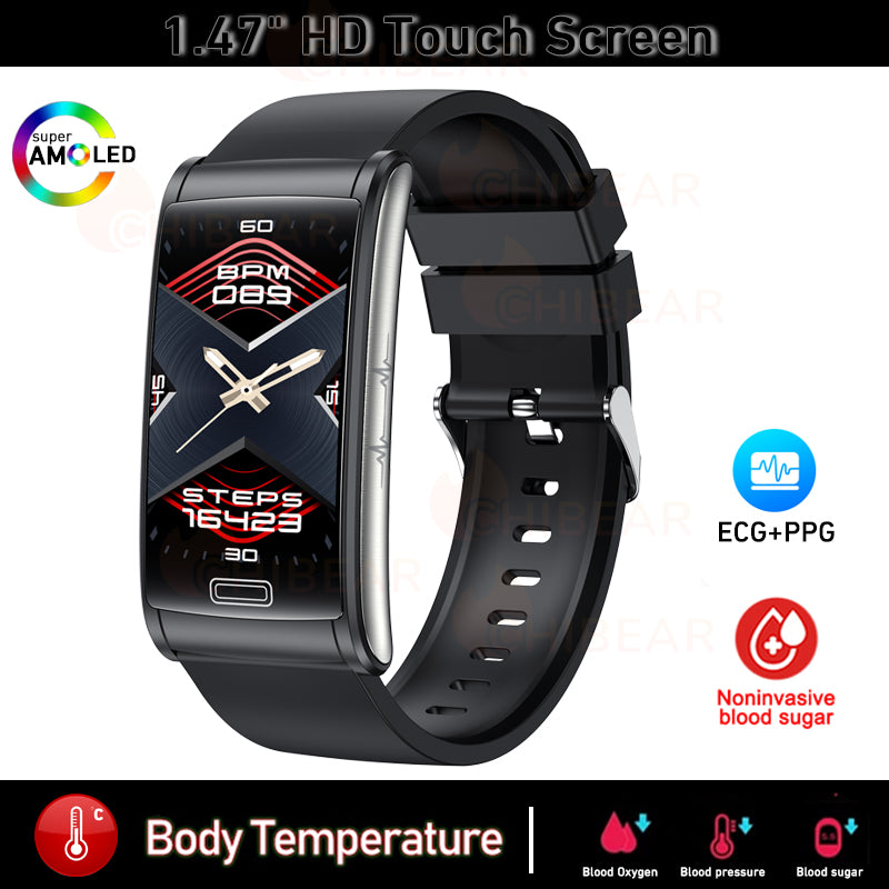 Premium High-Quality Non-Invasive Blood Glucose ECG + PPG Health Smart Band – IP68 Waterproof Sports Smartwatch, Blood Sugar Monitoring for Men & Women | Heart Rate, Sleep Tracking, Step Counter, Call, App Notifications | iOS & Android – Unisex