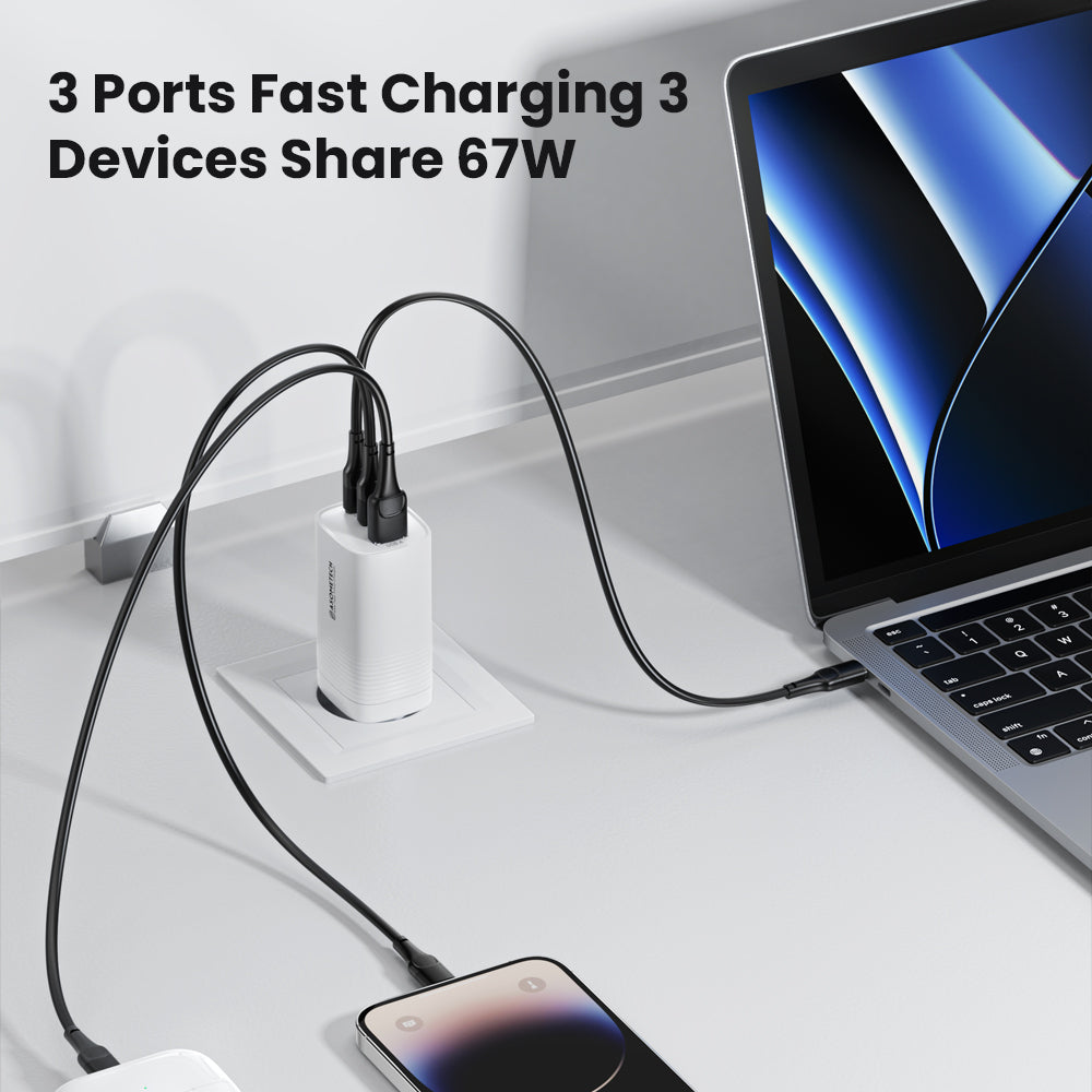 Premium Tech GaN USB Type C Charger 65W 45W PPS PD QC 4.0 | Fast Charger for Smartphones, Apple iPhone, Samsung, iOS & Android MacBook, Laptop, iPad, AirPods, Tablet, iOS