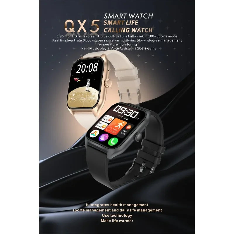 Premium Smartwatch Unisex – Fitness Watch with AI, Voice Calls, ECG, Blood Glucose Monitoring, Health Tracking, IP68 Waterproof, Step Counter, Heart Rate & Sleep Monitor, Notifications & Voice Assistant – For Women & Men