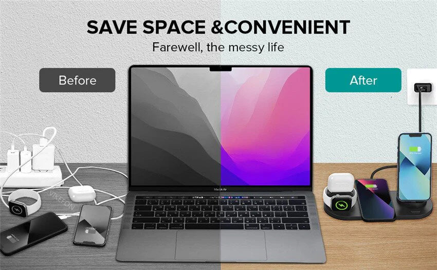 7-in-1 Charging Station Fast Wireless Charger | Fast Charging Dock 30W USB Type C Apple Watch, AirPods, Smartphones, Apple iPhone, Samsung, iOS & Android Fast Charger