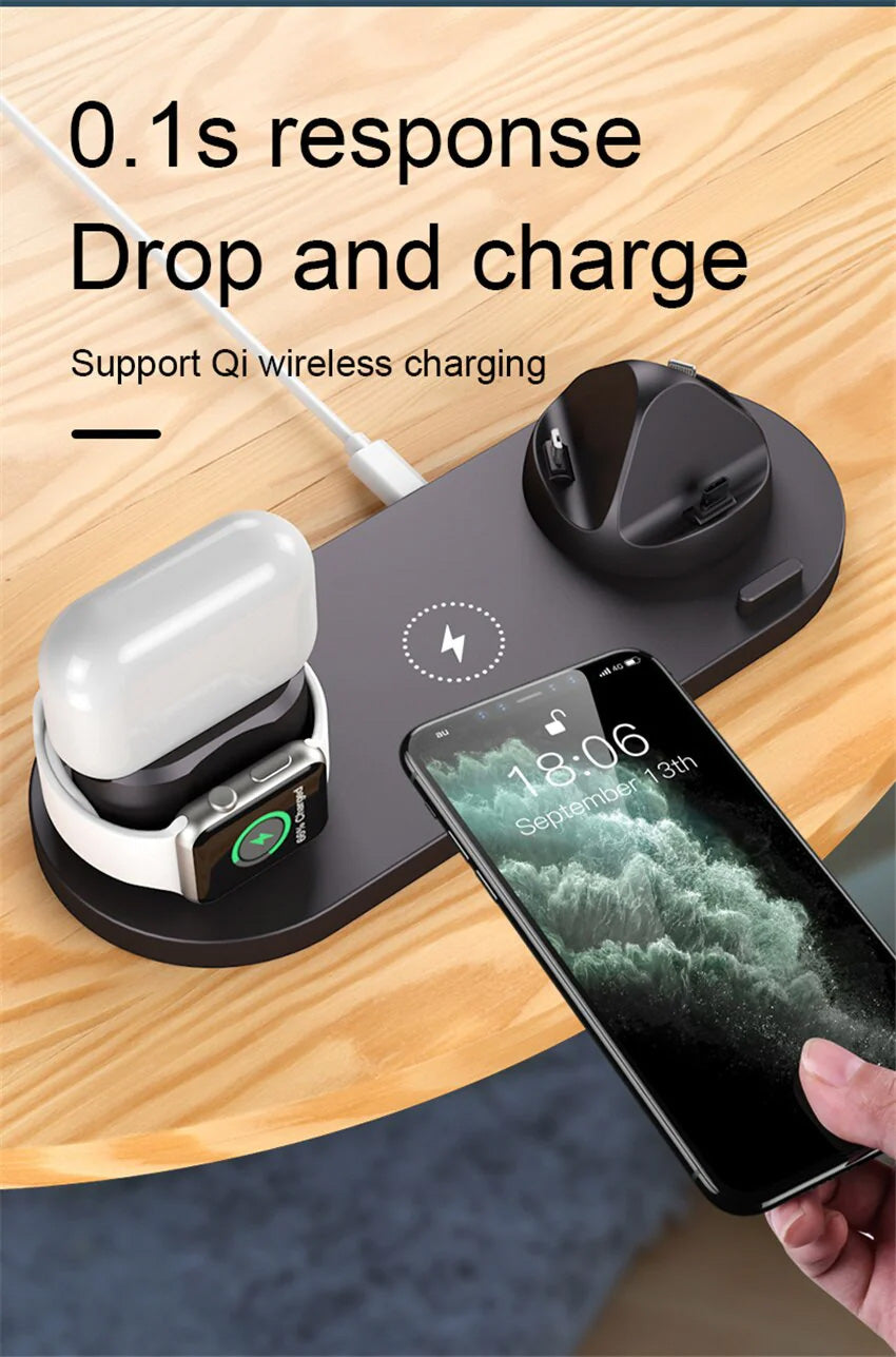 7-in-1 Charging Station Fast Wireless Charger | Fast Charging Dock 30W USB Type C Apple Watch, AirPods, Smartphones, Apple iPhone, Samsung, iOS & Android Fast Charger