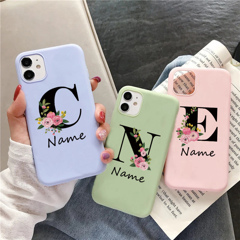 Personalized Luxury iPhone Case for Apple iPhone 16/16e, 15, 14, 13, 12 Pro Max, Pro, Plus & Mini Cover | Custom Name & Initials with Elegant Floral Design | MagSafe Compatible | Premium Camera Protection | Tempered Glass | Stylish Protective Case