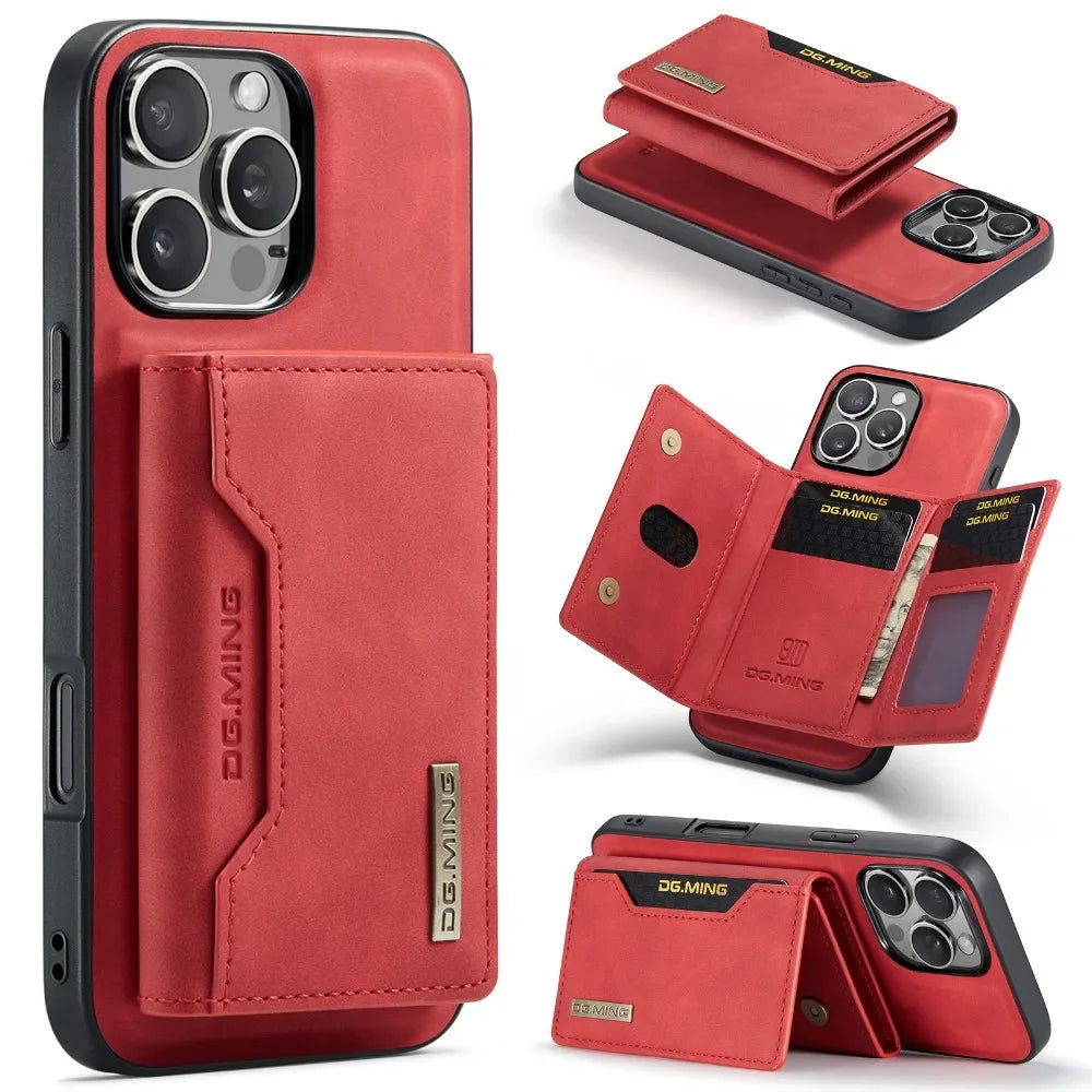 Premium Leather Magnetic Wallet with Card Holder iPhone Case | MagSafe Case for Apple iPhone 16/15/14/13/12 Pro Max, Plus, Mini - 360-Degree Protection Cover with Camera Lens Protection | Armor Phone Case | Wallet Protective Cover