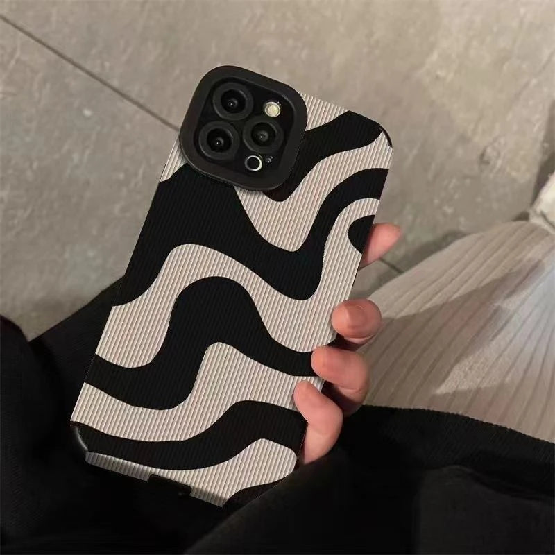 Luxury Ultra-Thin Black and White Zebra Stripe iPhone Case | MagSafe Case with Camera Protector for Apple iPhone 16/15/14/13/12 Pro Max Plus Mini Cover | Heavy Duty, Shockproof Phone Case | Silicone Soft Cover Protective Case