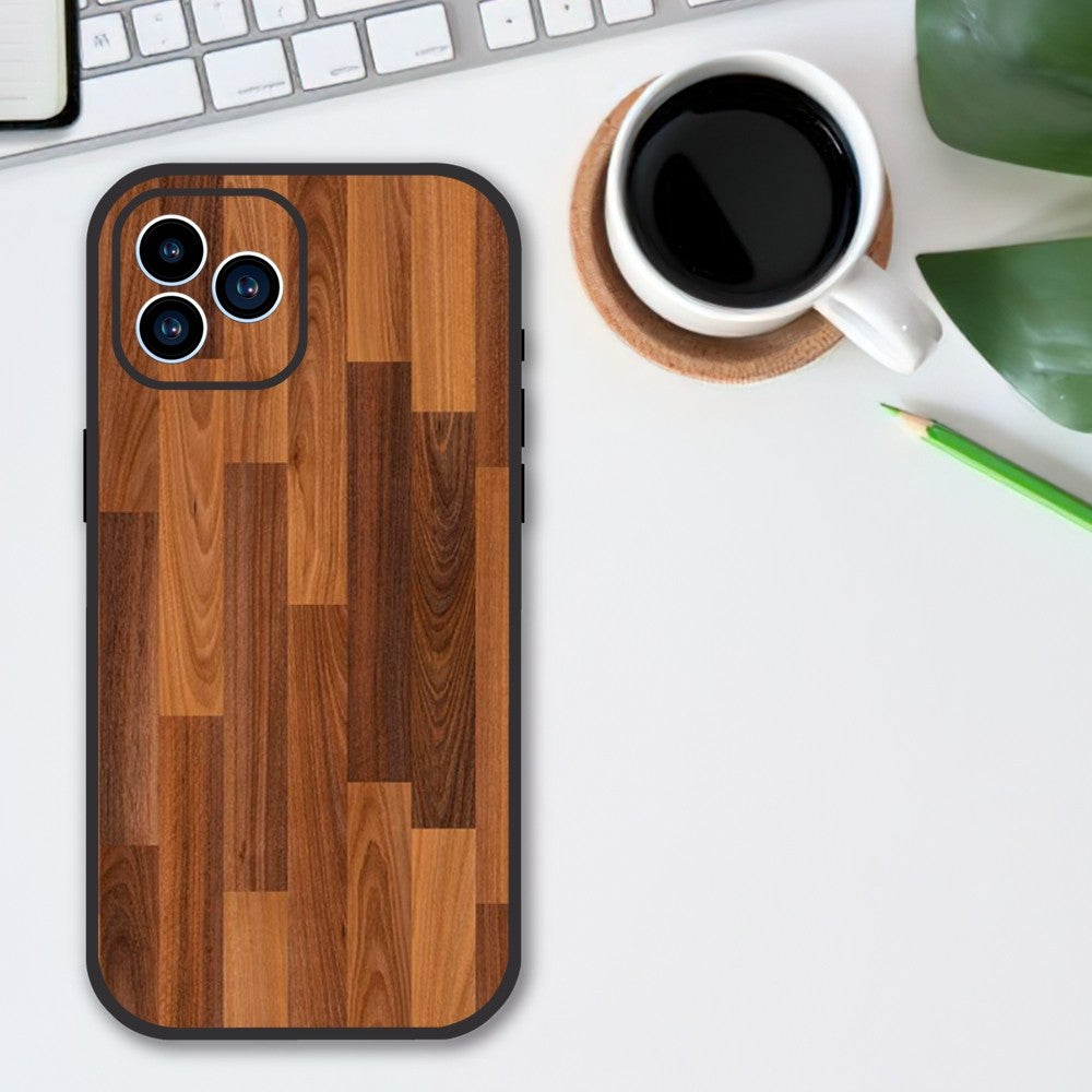 Luxury iPhone Case Made of Solid Wood Bamboo and Metallic with Smooth Brown Wood Grain | MagSafe Case with 360-Degree Protection & Camera Lens Cover for Apple iPhone 16/16e, 15, 14, 13, 12 Pro Max, Pro, Plus & Mini Cover | Shockproof Phone Case