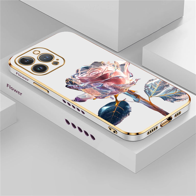 Luxury Crystal Rose Diamond iPhone Case | MagSafe Case with 360-Degree Protection and Camera Lens Cover for Apple iPhone 16/15/14/13/12 Pro Max, Plus, Mini Cover | Armor Case, Bumper Cover Phone Case | High-Quality Protective Cover