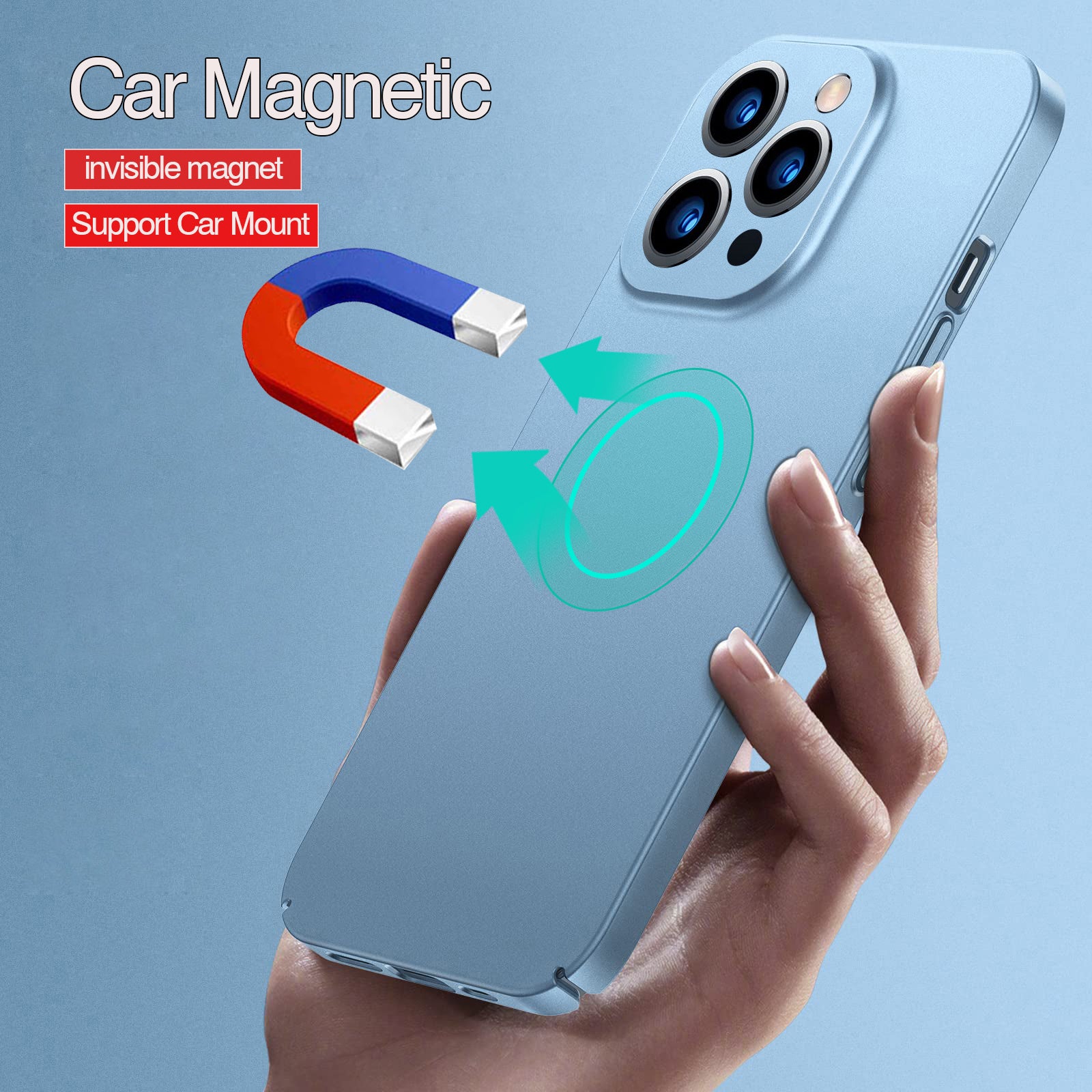 Magnetic Ultra-Thin Car Mount For Apple iPhone 16/15/14/13/12 Pro Max Plus Mini Case | Shockproof Matte Lightweight Protective Cover