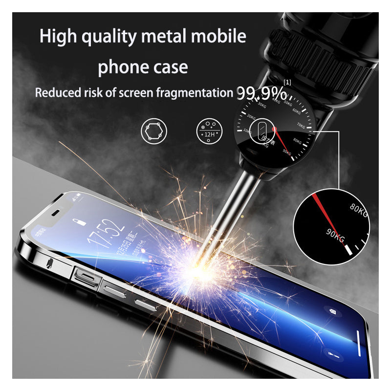 Luxury Ultra-Thin iPhone Case: Metal Alloy and Glass, Privacy Protection, Double-Sided 360° Full Protection | MagSafe-Compatible Magnetic Adsorption | Shockproof with Camera Protection | Apple iPhone 16/16e, 15, 14, 13, 12 Pro Max, Pro, Plus & Mini Cover
