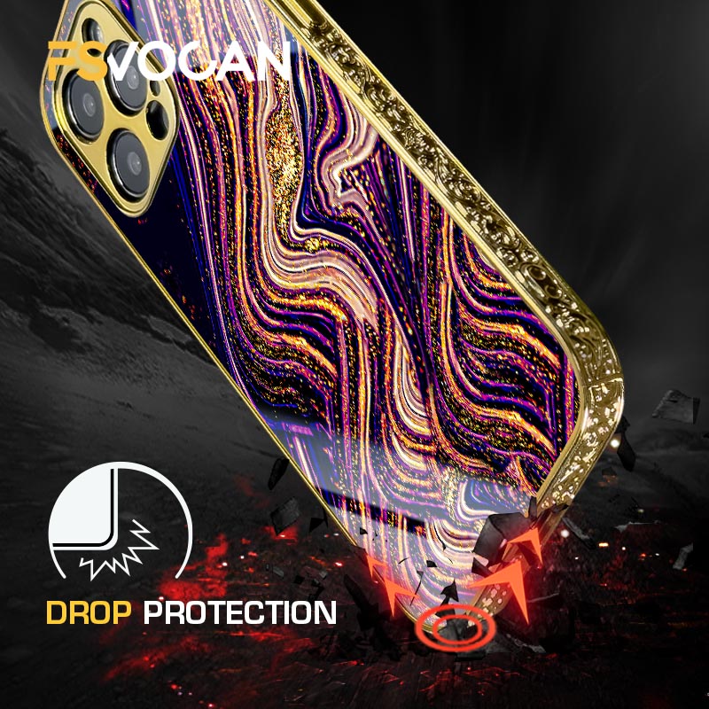 Luxury Gold Frame Marble iPhone Case Shockproof Cover | MagSafe Phone Case for Apple iPhone 16/15/14/13/12 Pro Max Plus Mini | Camera Protector, Cover & Armor Protective Case