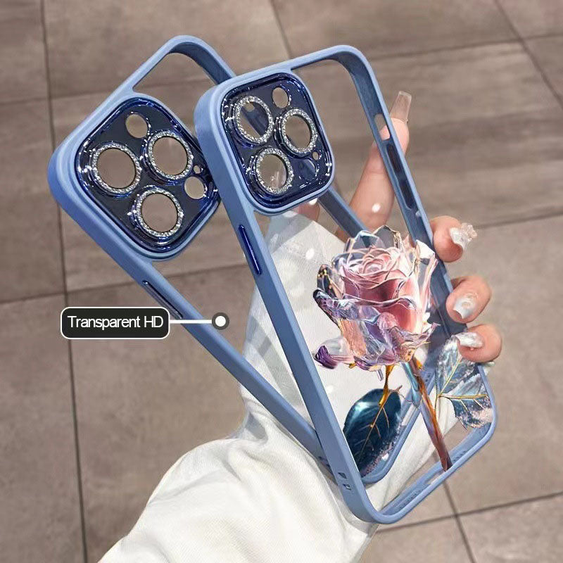 Luxury Crystal Rose Diamond iPhone Case | MagSafe Case with 360-Degree Protection and Camera Lens Cover for Apple iPhone 16/15/14/13/12 Pro Max, Plus, Mini Cover | Armor Case, Bumper Cover Phone Case | High-Quality Protective Cover