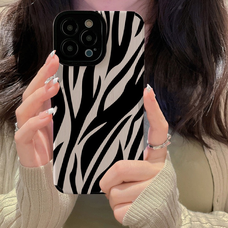 Luxury Ultra-Thin Black and White Zebra Stripe iPhone Case | MagSafe Case with Camera Protector for Apple iPhone 16/15/14/13/12 Pro Max Plus Mini Cover | Heavy Duty, Shockproof Phone Case | Silicone Soft Cover Protective Case