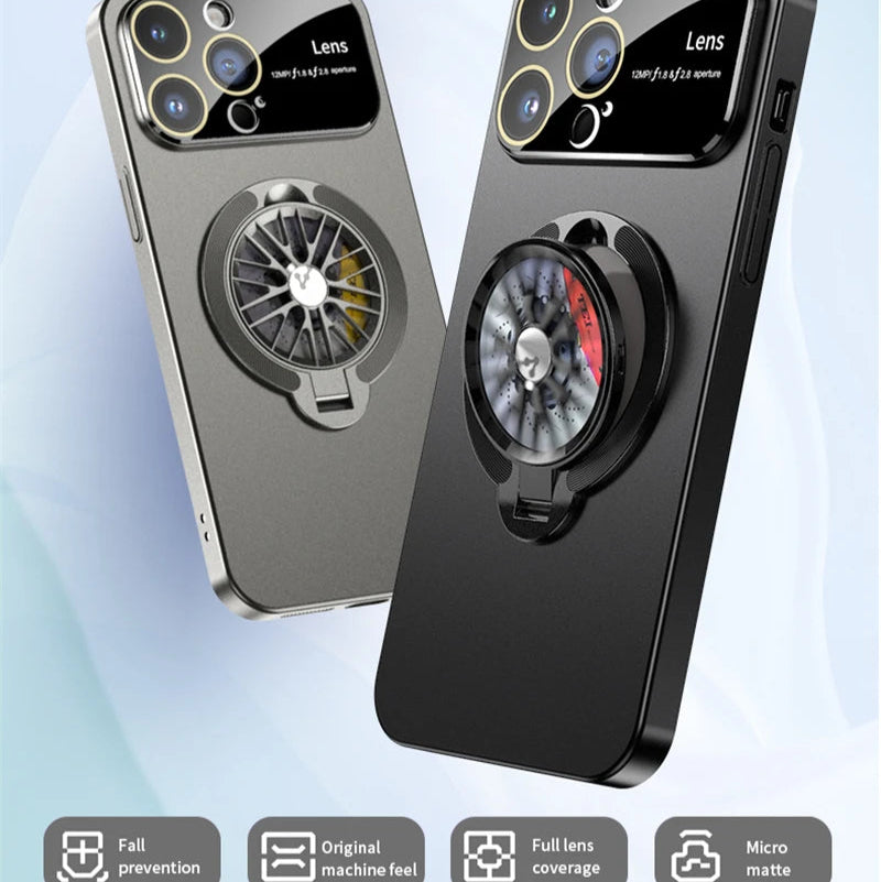 Premium iPhone Case with 360-Degree Rotating Gyro Stand Function and Foldable Holder | MagSafe Case with 360-Degree Protection and Camera Lens Cover for iPhone 16/15/14/13/12 Pro Max, Plus, Mini Cover | Armor Case and Bumper Cover
