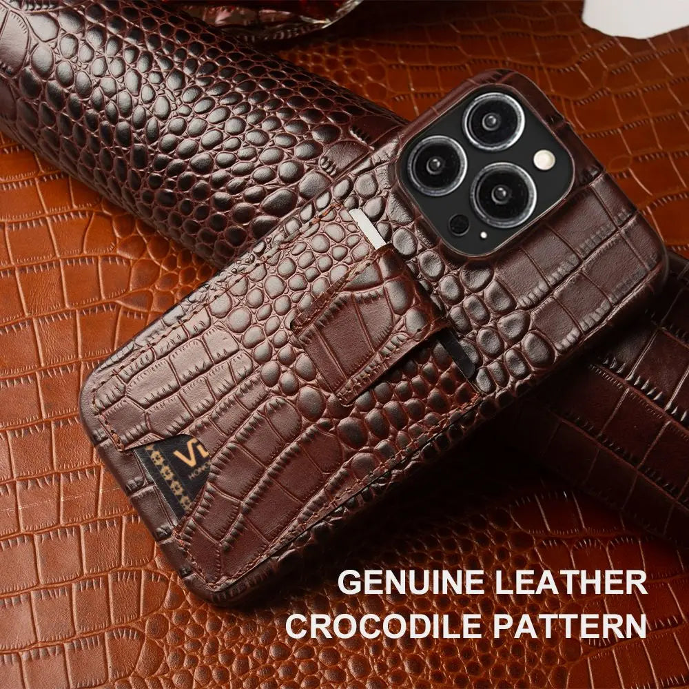 High-Quality Genuine Leather iPhone Case with Card Holder Slot | Cover with Camera Protection for Apple iPhone 16/15/14/13/12 Pro Max Plus Mini Armor Case | Wallet Phone Cover