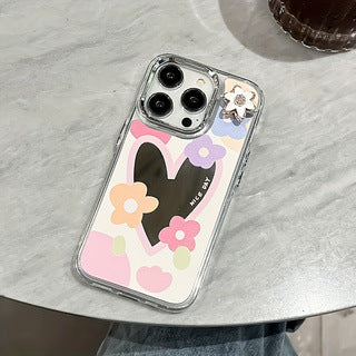 Premium Cute Love Heart Flower Mirror Design iPhone Case | MagSafe Case with 360-Degree Protection & Camera Lens Cover for Apple iPhone 16/16e, 15, 14, 13, 12 Pro Max, Pro, Plus & Mini Cover | Armor Case & Bumper Cover | High-Quality Phone Case
