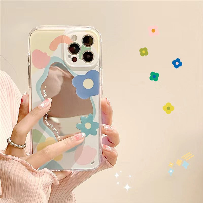 Premium Cute Love Heart Flower Mirror Design iPhone Case | MagSafe Case with 360-Degree Protection & Camera Lens Cover for Apple iPhone 16/16e, 15, 14, 13, 12 Pro Max, Pro, Plus & Mini Cover | Armor Case & Bumper Cover | High-Quality Phone Case